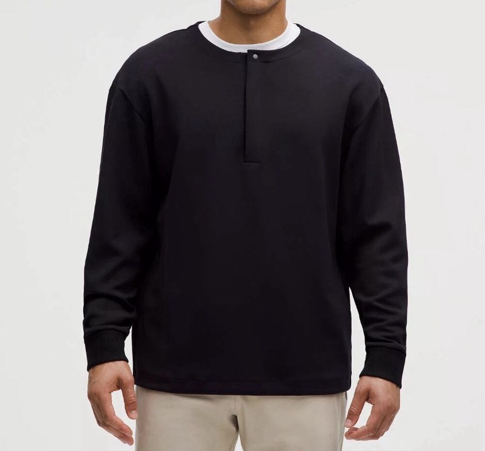 LULULEMON Mens Softstreme Oversized-Fit Long-Sleeve Henley Sweatshirt XL Black